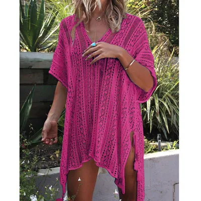 Rose Для женщин Пляжная накидка UPS для беременных бикини Купальник Cover-UPS сетки вязаный крючком копченой купальники Беременность Туника пикантные пляжные Сетчатое платье - Цвет: Rose