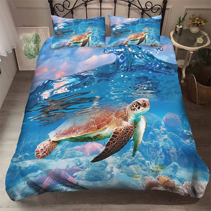 

Marine Life Turtle Jellyfish 3D Bedding Set Children Room Decor Duvet Covers Pillowcases Comforter Bedclothes Neptune Bed Linen