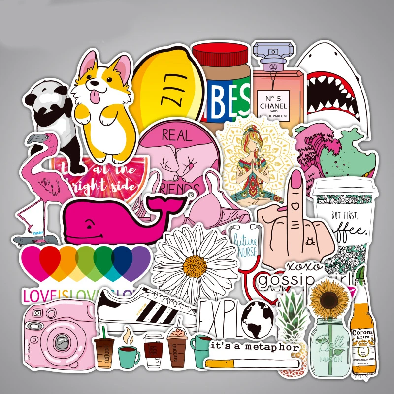 

50Pcs/Lot Pink SeriesGraffiti Stickers Waterproof Suitcase Skateboard Kids Stickers Personality Cool Children Stickers