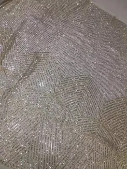 

Cyndi-11.1210 beaded glued glitter sequins lace fabric Hot selling African French net tulle Lace Fabric for party