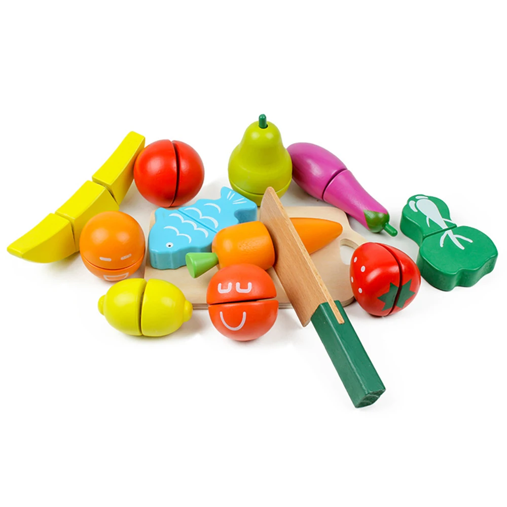 

Kids Wooden Kitchen Toys Cutting Fruit Vegetable Pretend Play Colorful Baby Children Early Educational Food Toys Cook Cosplay