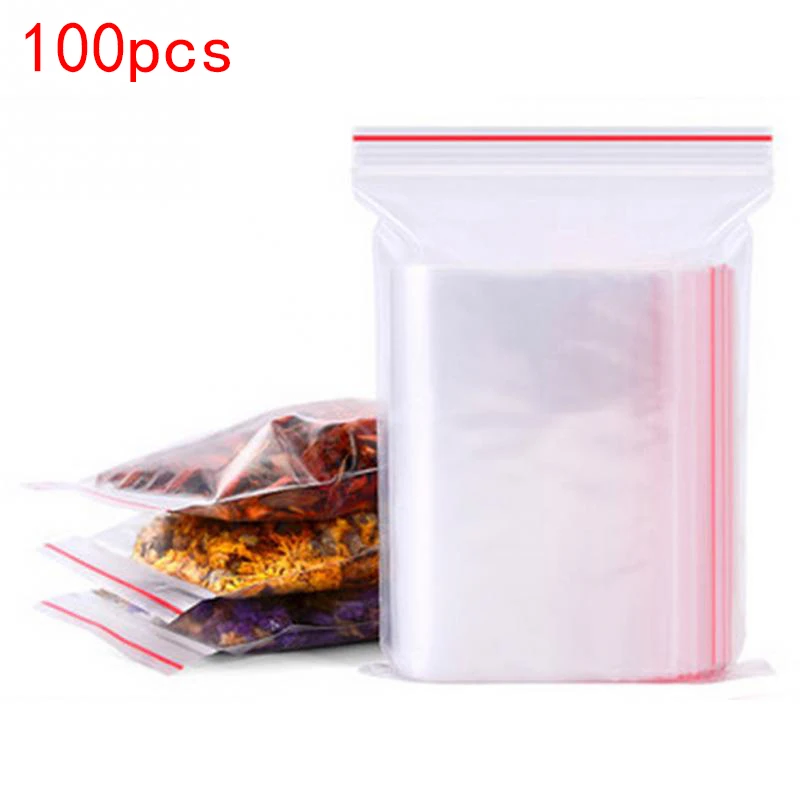 100 шт пластиковые пакеты с застежкой-молнией для ювелирных изделий, пакет с застежкой-молнией, пищевая посылка, сохраняющая свежесть, Пылезащитная толщина 0,05 мм