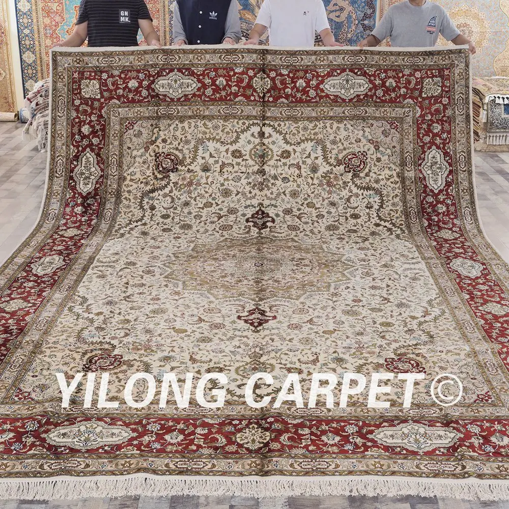 Yilong 10'x14 классический турецкий стиль ручной работы высокое качество ковры большой Шелковый Восточный ковер(ZW004M10x14