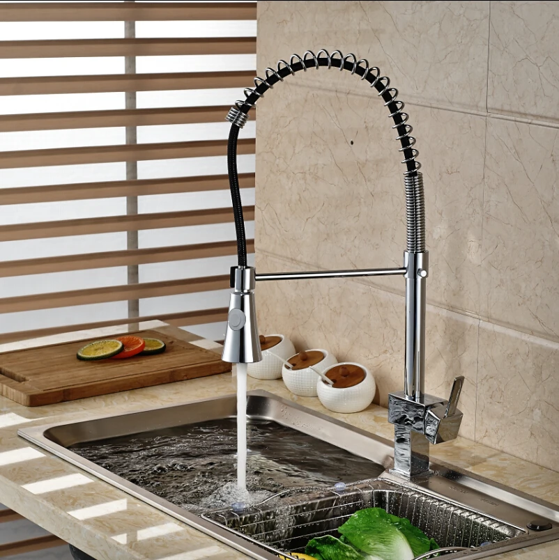 

Kitchen Pull Down Spray Chrome Sink Faucet Single Handle Swivel Mixer Tap