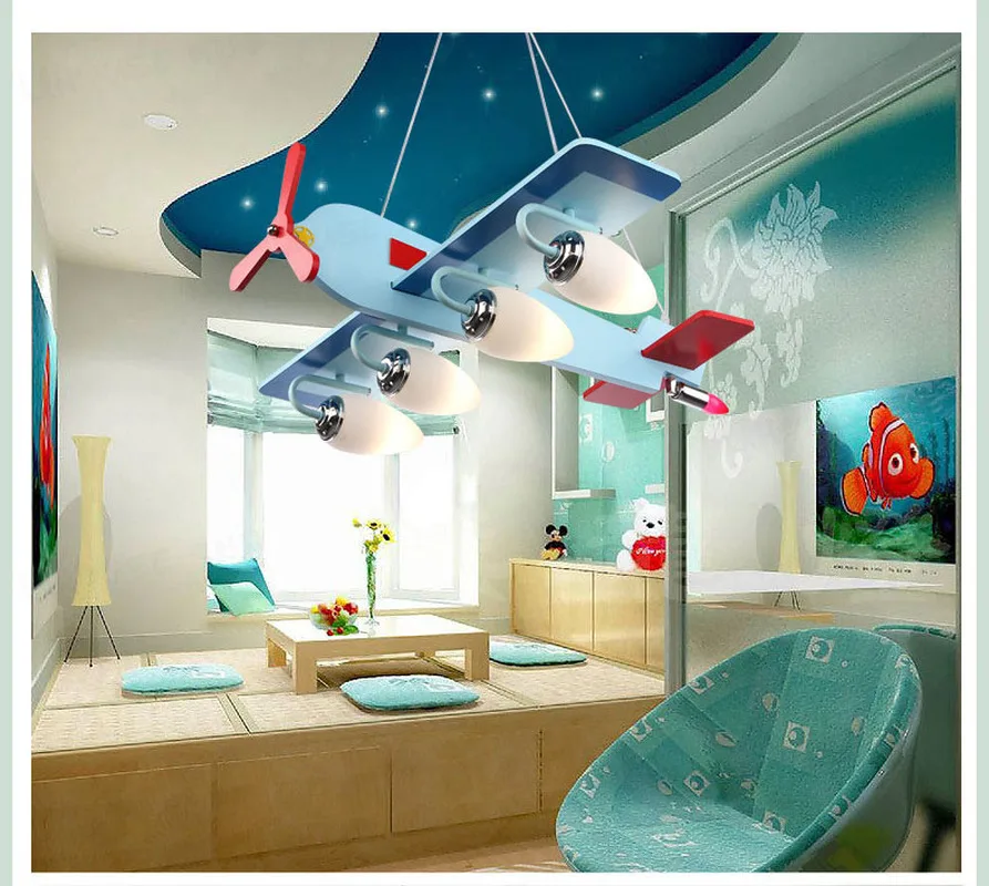 Светодиодный светильник-люстра модель самолета детская комната люстра креативный мультяшный милый светодиодный светильник для спальни для мальчика домашний декор