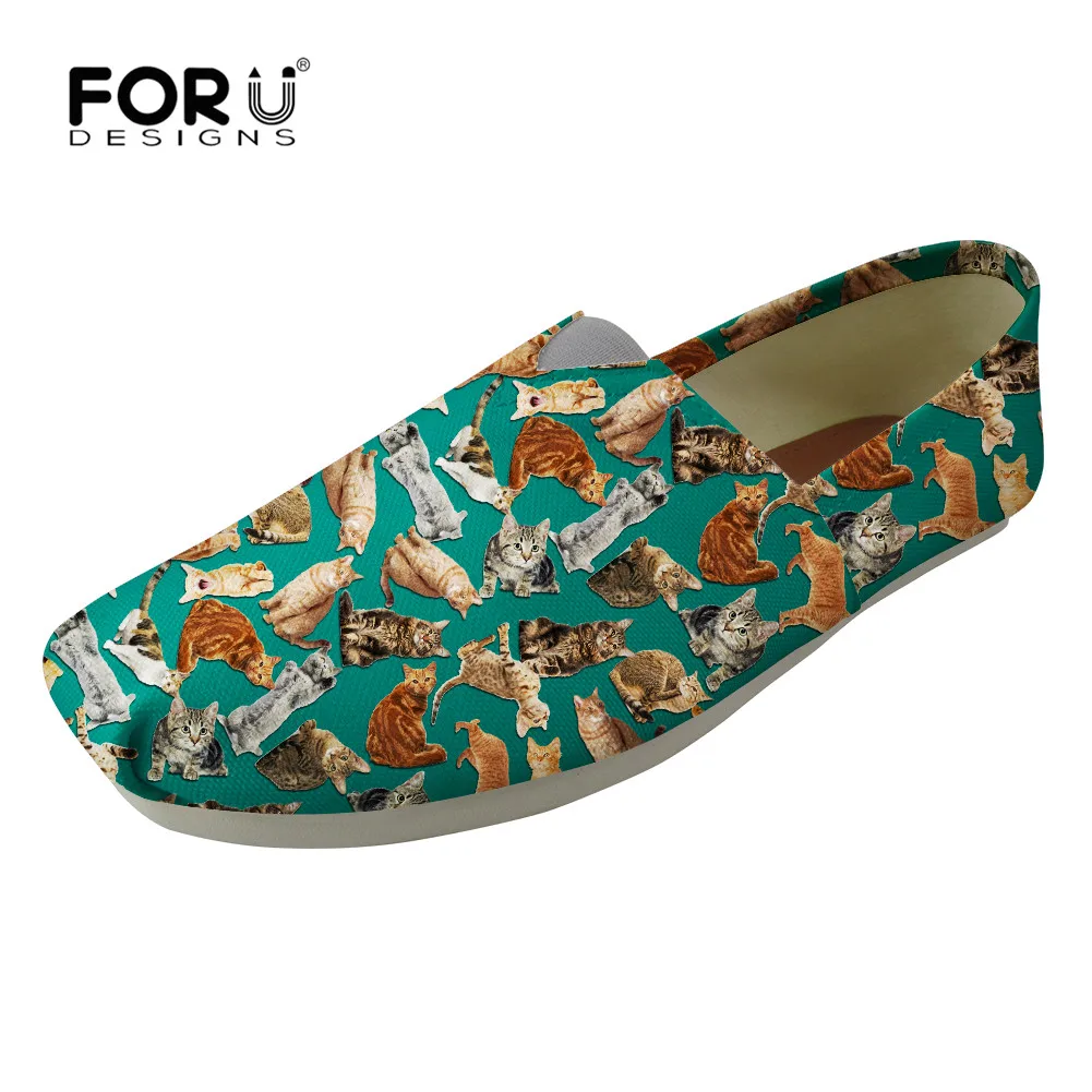 

FORUDESIGNS Summer Women Shoes Funny Cat Printing Canvas Flats Shoe Comfortable Flat Female Nurse Shoes Slip On Lover Femininos