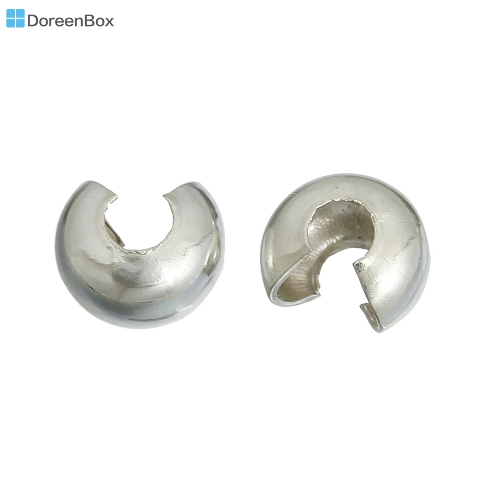 

Doreen Box hot-200PCs Silver Tone Crimp Beads Covers 5mm x4mm( 2/8" x 1/8")