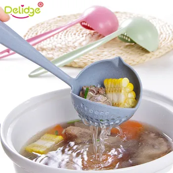 

Delidge 2 in 1 Long Handle Soup Spoon Home Strainer Plastic Ladle Strainer Cooking Colander Kitchen Scoop Tableware Tool