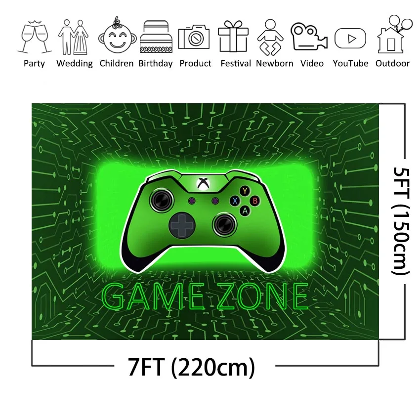 Pano de Fundo Jogo Festa Zona Verde Entretenimento Eletrônico Fundo Vídeo Xbox Teclado Controlador Gaming Aniversário Banner - Image 2