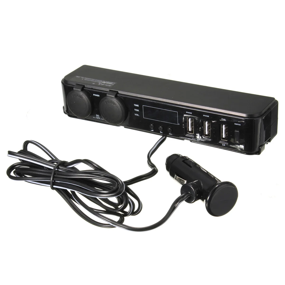 

Car Seat Headrest Cigarette Lighter Power Socket Adapter & USB Volt Temp Time 12