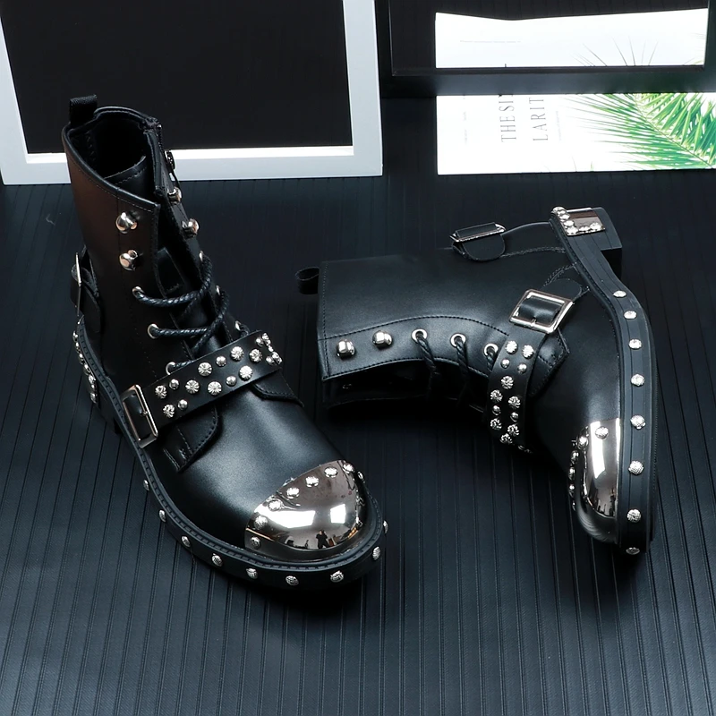 Мужские зимние ботинки Martin черные с заклепками в стиле панк на молнии Zapatos De Hombre