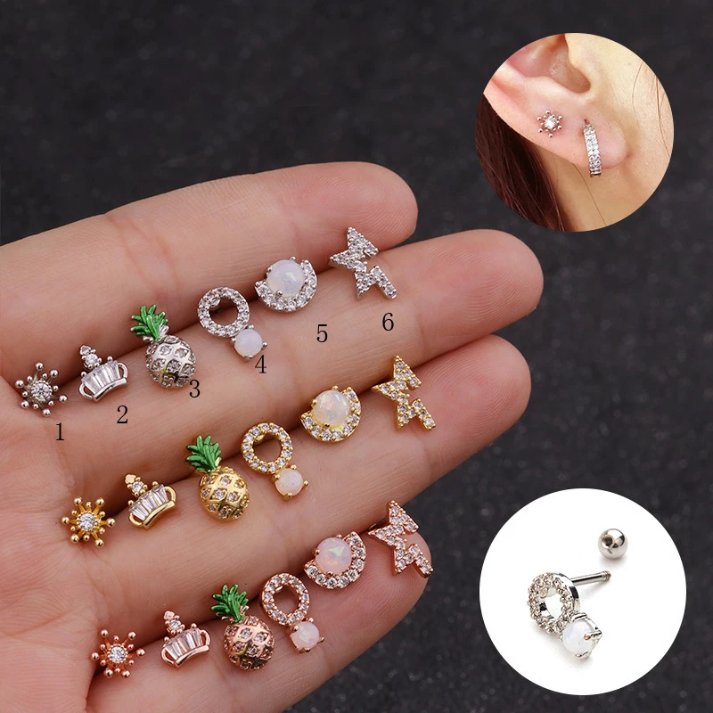 

Ear Piercing Jewelry 1PC 20g Stainless steel bar and Cz Cartilage Helix Tragus Conch Rook Lobe Screw Back Earring Stud