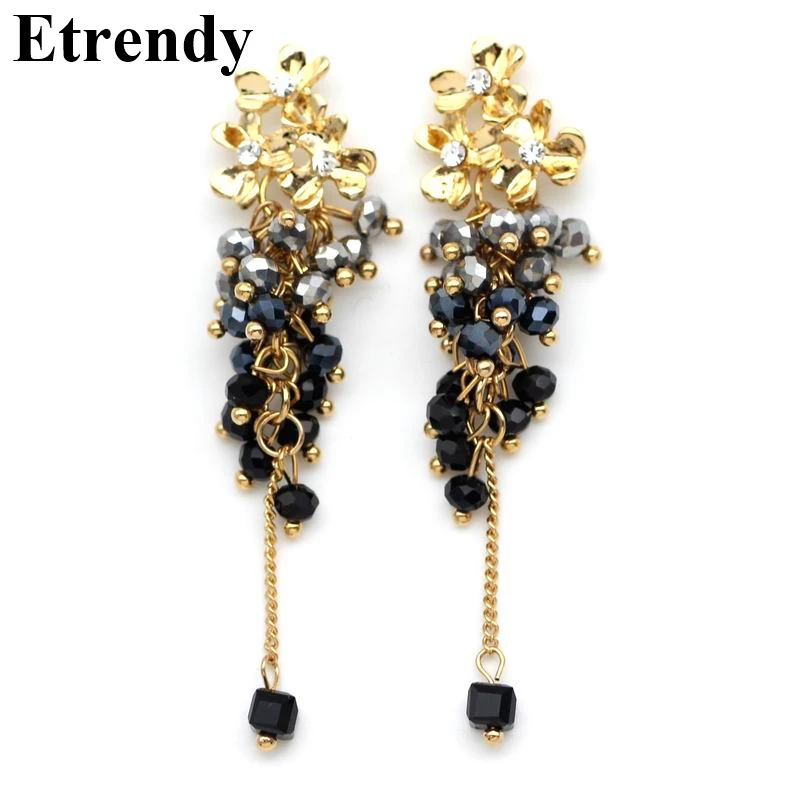 

Brand long statement earrings gold plated fashion flower beads tassel dangle earring for women 2014 new jewelry wholesale