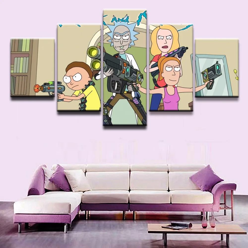 

Modular Canvas Painting Home Decor 5 Pieces Rick And Morty Pictures Modern Printed Anime Poster For Living Room Wall Art Frame