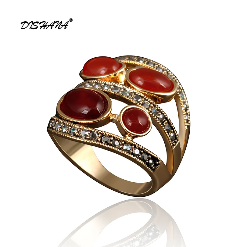 

2018 Wedding Gold-color Rings Jewelry Women Bridal Accessories Fashion Red Natural Stone Charm Cabochon for Gift Party(KA0045-1)