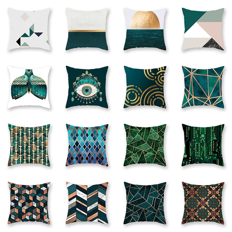 

Green Eyes Geometric Velvet Cushion Cover Green Blue Pillow Cover Home Decor Pillowcase Sofa 45X45CM Decorative Pillows Sham
