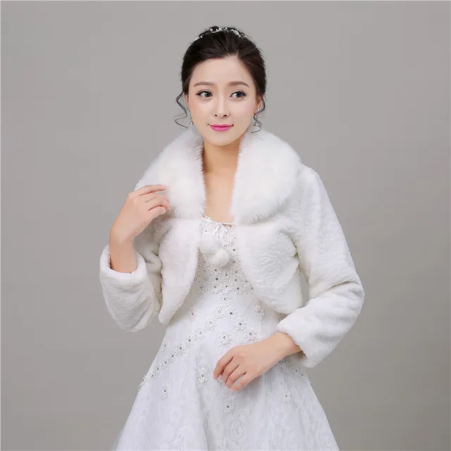 Disc New  Winter Faux Fur Wedding Wrap Bolero Jackets Bridal Coat Cape Cloak Shawls Scarves  Jacket Women Shoulder is 42cm