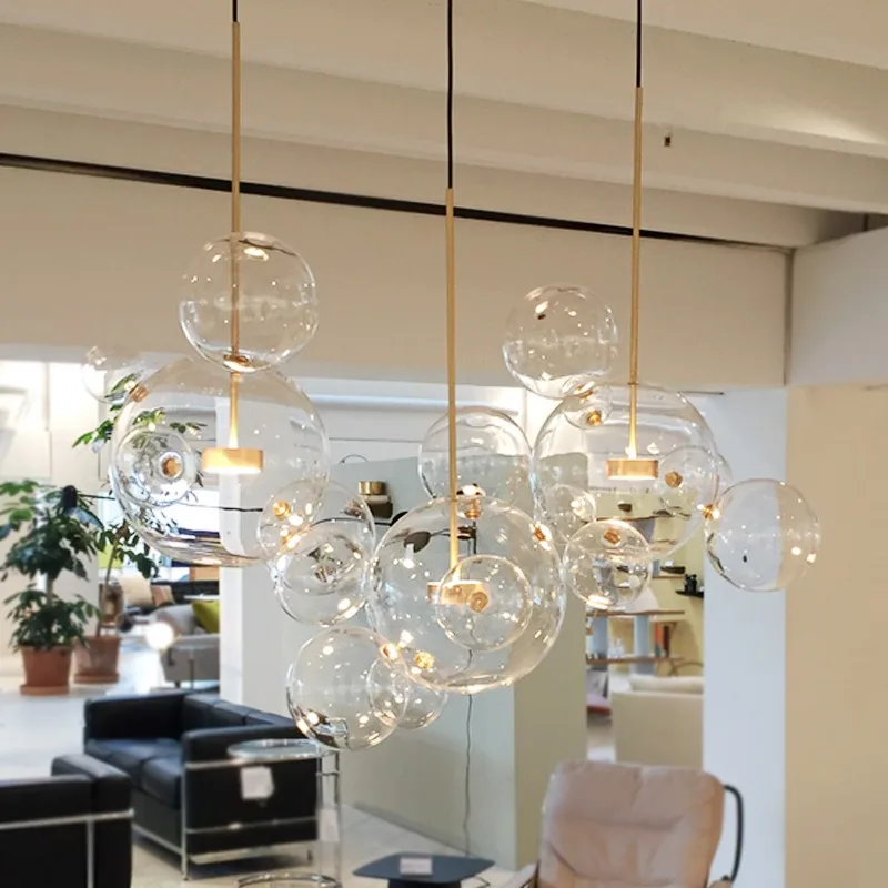 Clear Bubble Glass Pendant Light d20cm modern villa living room restaurant pendant light simple modern creative led atmospheric clear bubble glass pendant lamp