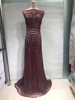 

2019 High Quality African Lace Fabric Gold , Red French Net Embroidery Sequins Tulle Lace Fabric For Nigerian Party