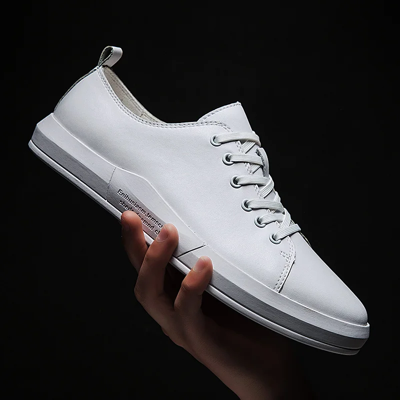 

JMaiou New Hot Sale Breathable Outdoor Men Shoes Comfortable Leather Sneakers Lace-up Casual Shoes white Flats C4