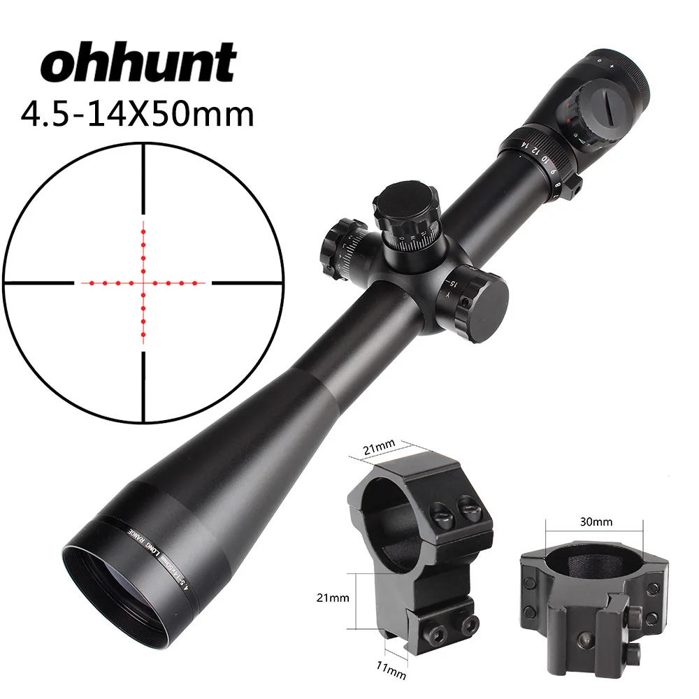 Ohhunt 4,5-14X50 Охотничья винтовка прицел боковой Parallax регулировка стекла гравированный Mil точка сетка с подсветкой тактический прицел - Цвет: with Dovetail Rings