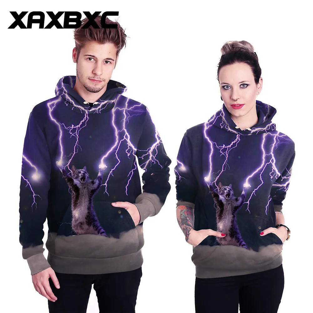 

2018 New 002 Purple Galaxy Cat Lightning 3D Printed Hoodie Hooded Femme Sweatshirt Casual Loose Men Women Pocket Hoodies Coat