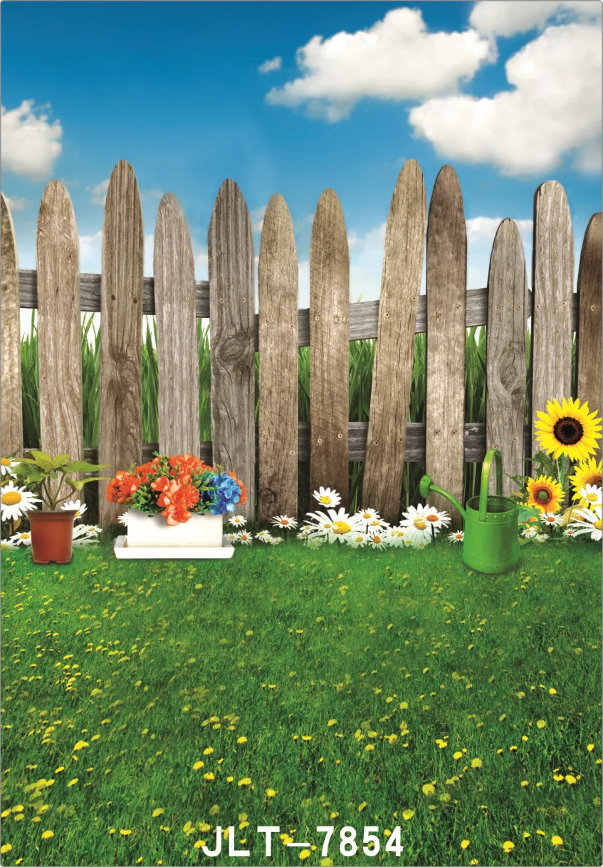 Spring Grassland Flowers Fence Backgrounds for Photo Studio Computer