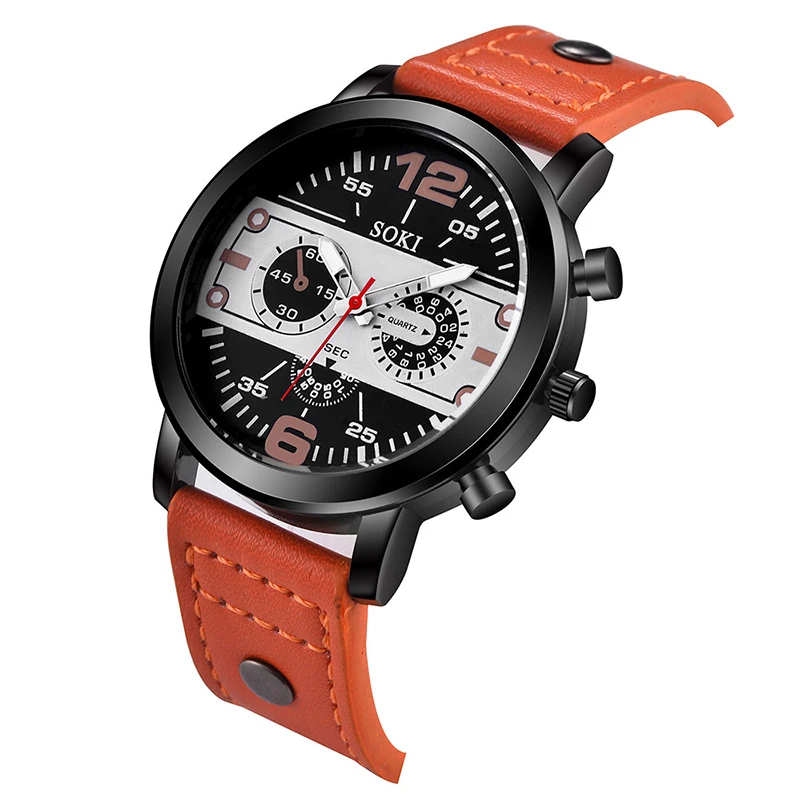 

Top Brand Luxury SOKI Men Watch Chronograph Quartz Watches Clock Men Leather Sport Army Military Wrist Watches Saat erkek reloj