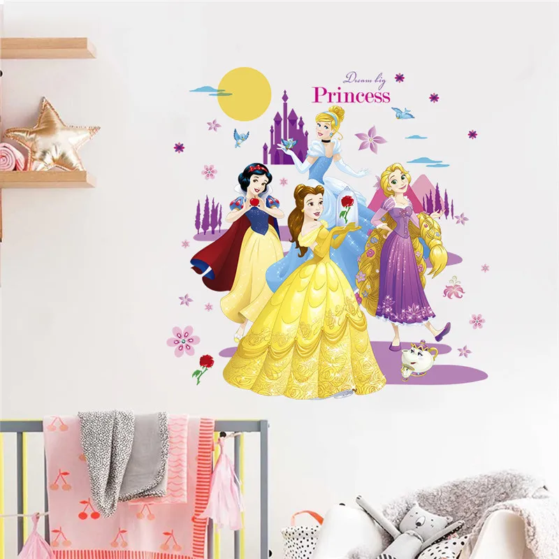 

Princess Castle Moon Tree Flower Height Measure Wall Sticker For Kids Room Butterfly House Home Decoration