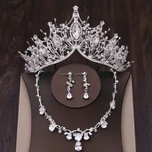 Свадебный ювелирный набор, горный хрусталь, кристалл, Золотая тиара, Серебряная корона, серьги для свадьбы, ожерелье, набор, аксессуары для невесты, роскошные ювелирные изделия