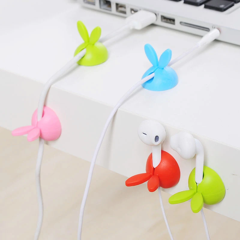 

4pcs/set Creative Cartoon Rabbit Ears Multi-function Tabletop Wire Earphone Cable Winder Protector Home Office Storage Holder