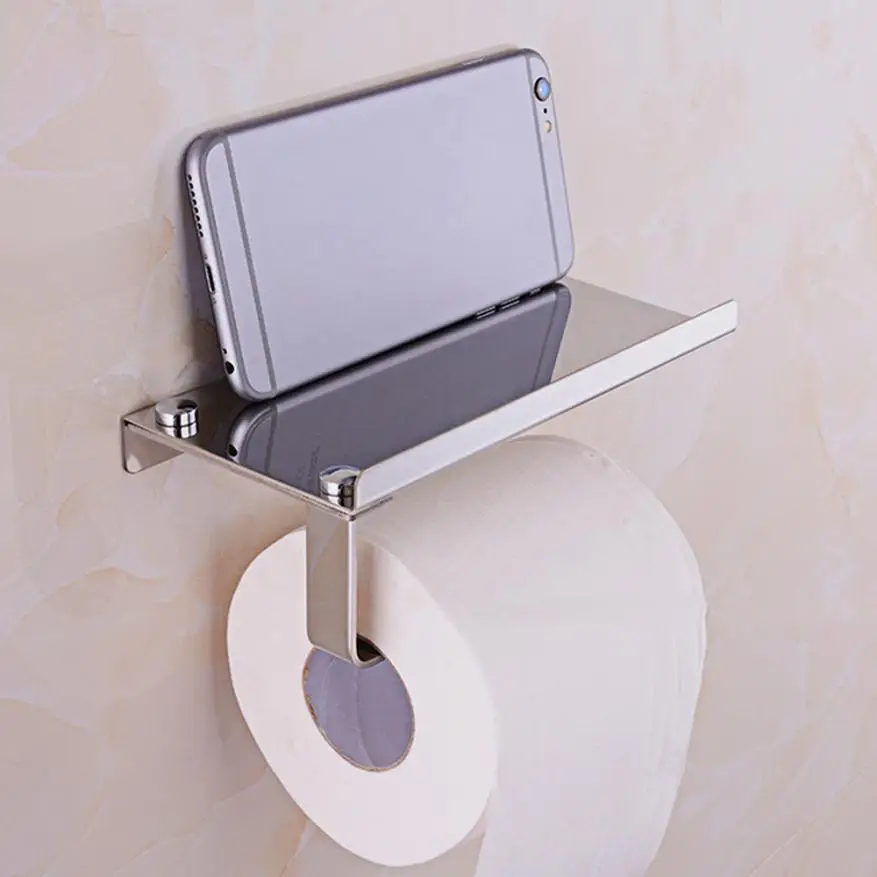 

Ouneed Toilet Roll Tissue Holder Stand Paper Storage Dispensers Wall Mounted Style with Moble Phone Holder Drop Shipping ap1123