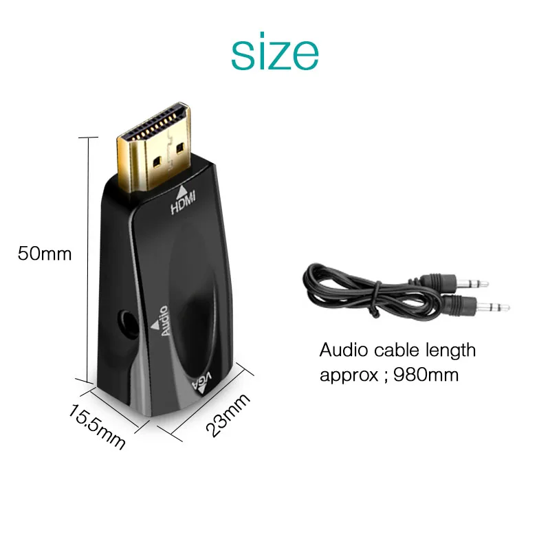  HDMI al Convertitore del VGA Maschio a Femmina 3.5mm Adattatore Audio di Trasmissione Dati per PC D