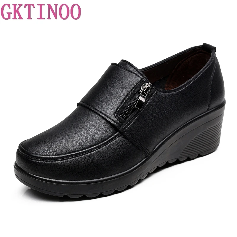 

GKTINOO Spring Autumn Women's fashion Pumps shoes woman soft leather wedges single casual shoes mother high heels shoes