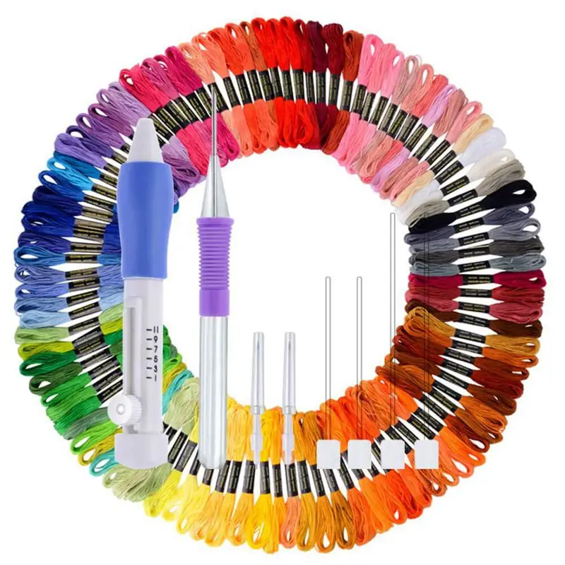 

100 Skeins Embroidery Floss Cross Stitch Thread with Magic Embroidery Pen Punch Needle Kit for Friendship Bracelet String