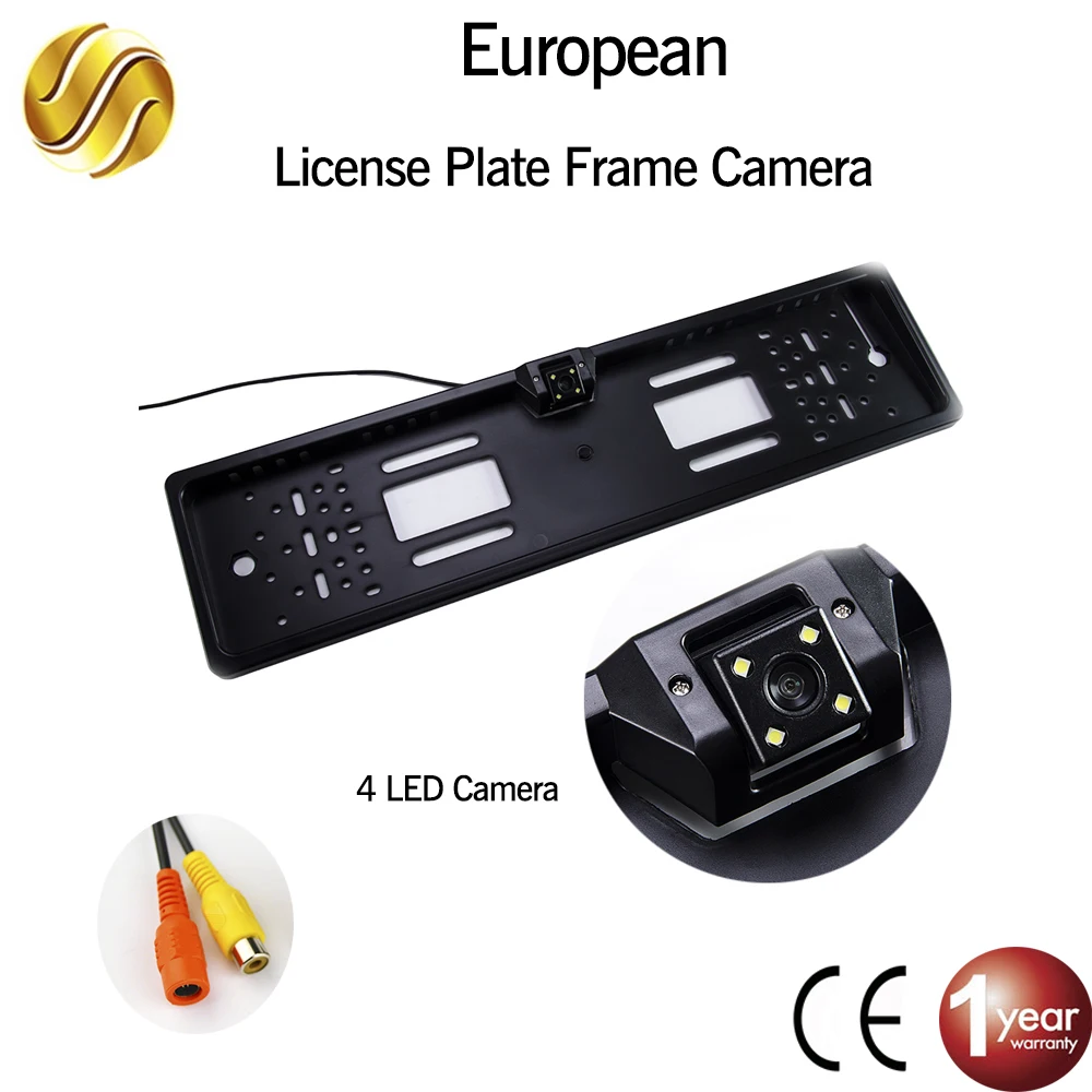 EU European License Plate Frame Car Rear View Camera Waterproof Night Vision Reverse Backup Camera 4 LED light