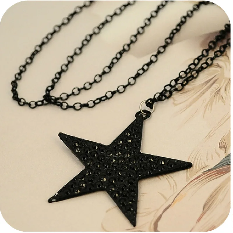 Knock jewelry wholesale black five pointed star long necklace sterling