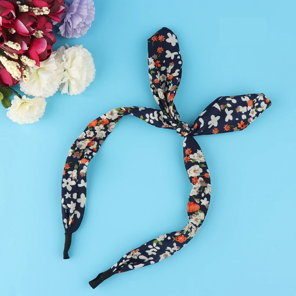 

1Pc Cute Leopard Dots lip print flower Bunny Rabbit Ear Ribbon Headwear Hairband Metal Wire Scarf Headband Hair Band Accessories