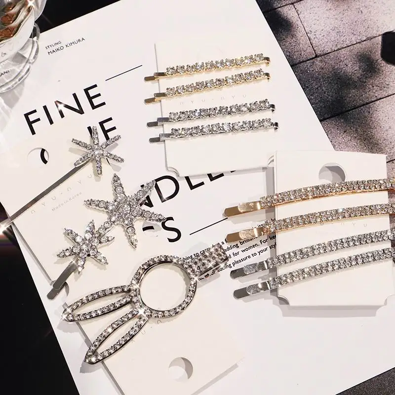 

Korea New Shining Full Crystal Rhinestones Hairpins Barrettes Snowflake Star Shape Hair Clips Luxury Hair Accessories