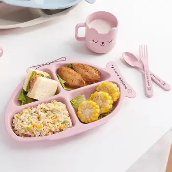 

Cute Cartoon Plane Styling Plate Cutlery Baby Feeding Compartment Tableware (Including Fork Spoon)