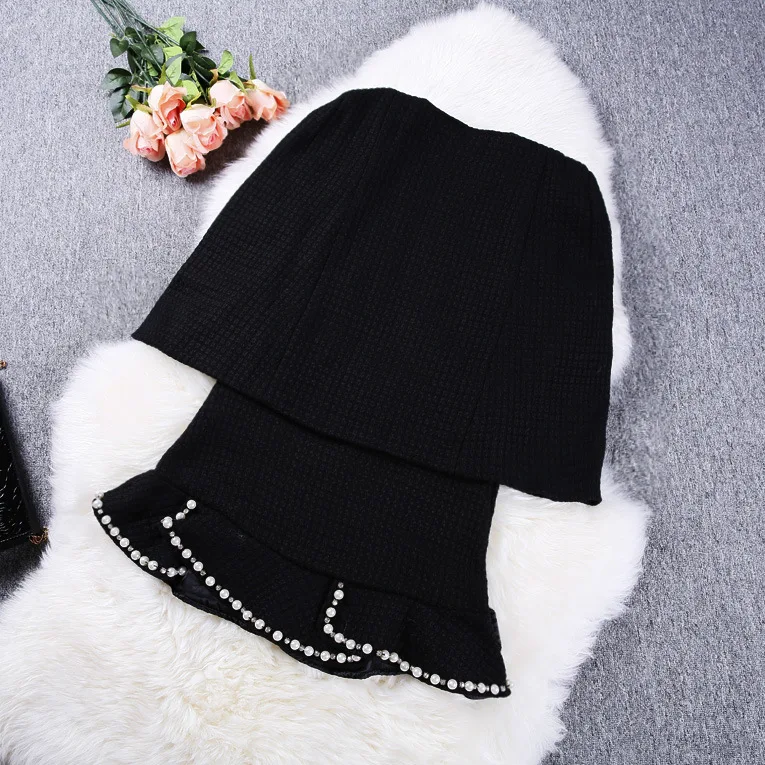 Женский подиумный комплект из 2 предметов черная куртка накидка с бисером и