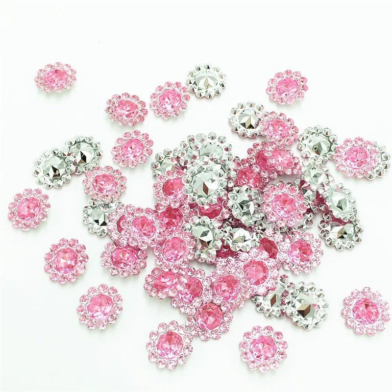 

200PCS 11mm PINK color Crystal Acrylic Rhinestone Round Sunflowers Appliques/Wedding Craft Decoration