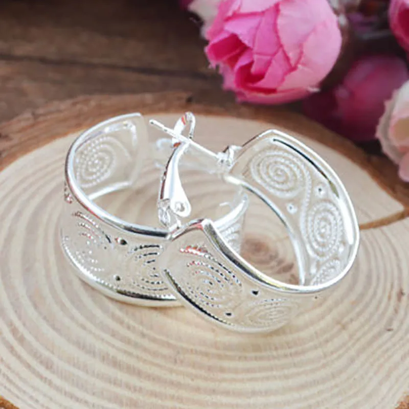Модные серебряные серьги-кольца для женщин золотого и серебряного цвета, геометрические круглые Винтажные серьги с узором в виде цветка A5E055