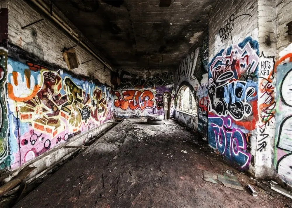 

Grunge Graffiti Style Backdrop Old Factory Retro Hand Drawing Mural Painting Backdrops for Photography