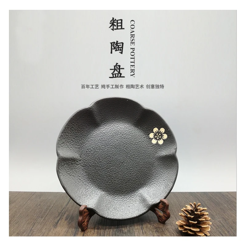 1pcs Vintage black gold lotus leaf dinner plate stoneware dish dining room kitchen accessories various sizes available | Дом и сад