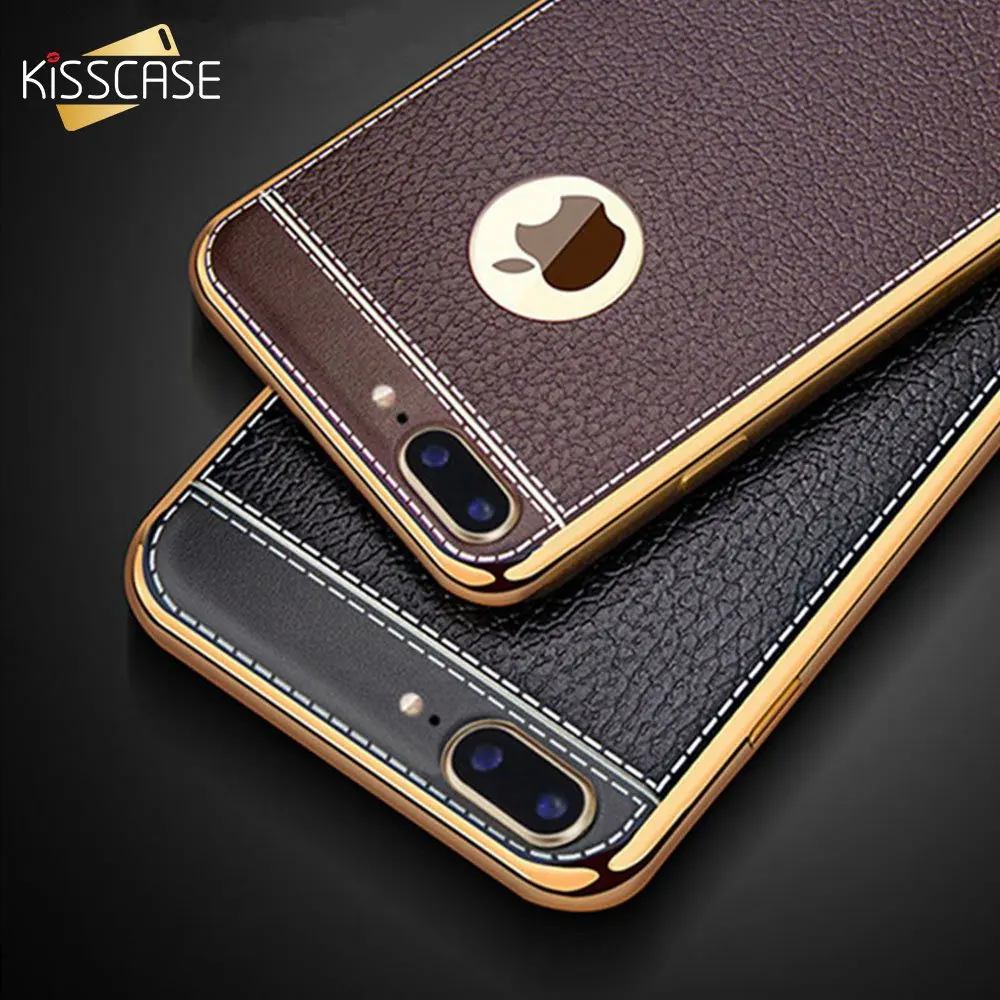 

KISSCASE Litchi Grain Case For iPhone X 10 Soft TPU Cases For iPhone 8 7 6 6s Plus 5 5S SE Phone Silicone Smartphone Back Cover