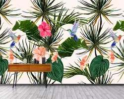 Beibehang Пользовательские Современные обои фоне настенная Фреска шелк ручная роспись rainforest банановых листьев цветок птица фото 3d обои