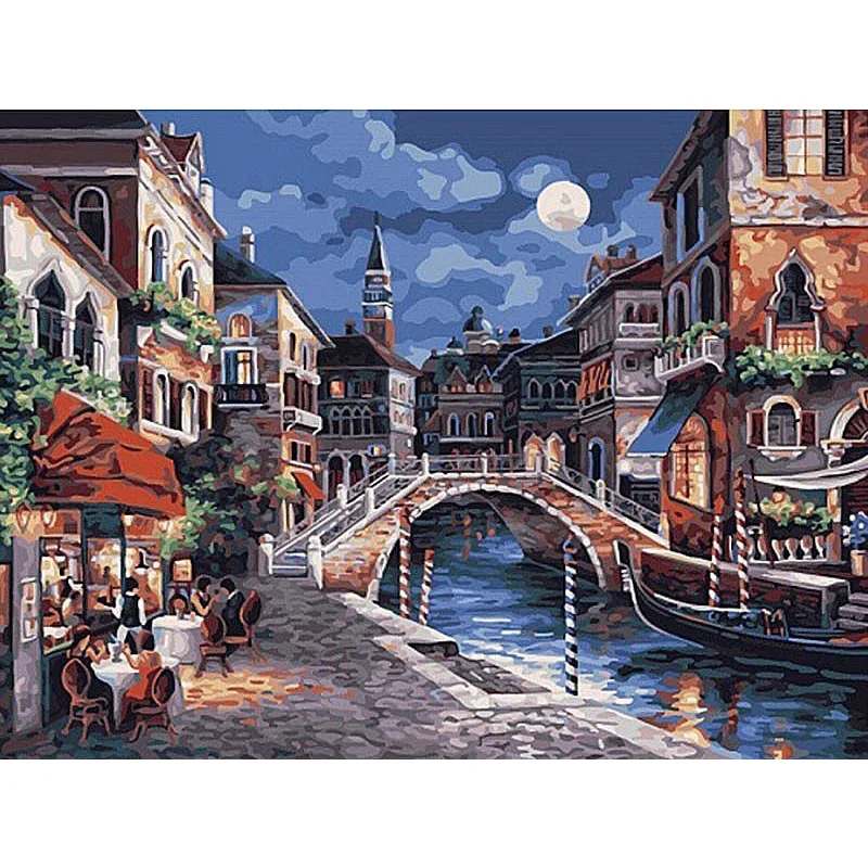 

Moonlight Ancient Town Landscape DIY Digital Painting By Numbers Modern Wall Art Canvas Painting Unique Gift Home Decor 40x50cm