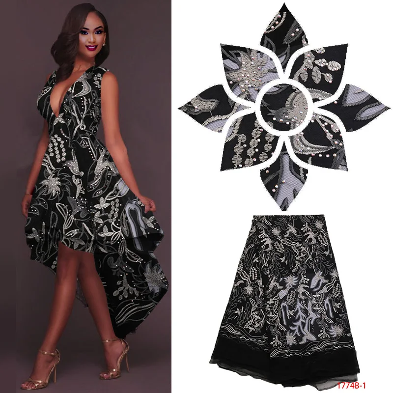 

Latest African lace fabric mesh embroidered stone high quality French lace fabric new Fasion wedding dress for women XZ1774B-2