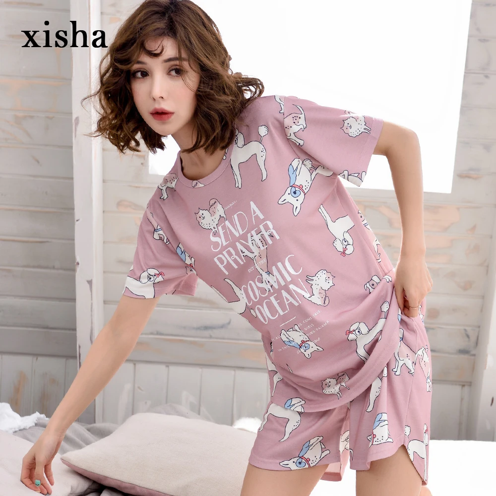 XISHA Короткие рукава и Шорты свободные Sweet girl повседневная одежда для сна комплект